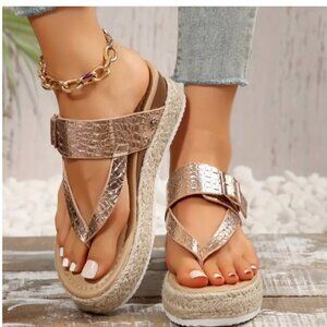 4/$15 Rose Golden Low Heel Espadrille Sandals Flats size 41